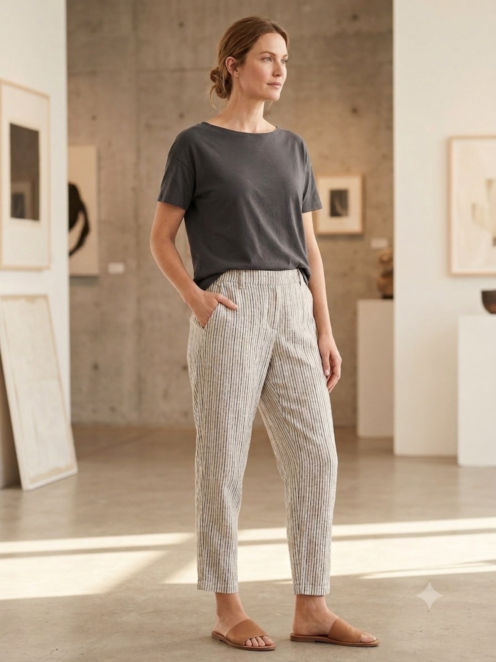 Eileen Fisher 100% Organic Cotton Textured Tapered Ankle Pants , size M